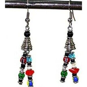 Handmade Beaded Earrings Recycled Silver Plated Wire Kenya Fair Trade